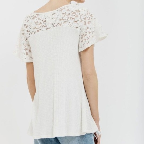 Criss Cross Front Lace Henley Top - Picture 2 of 2